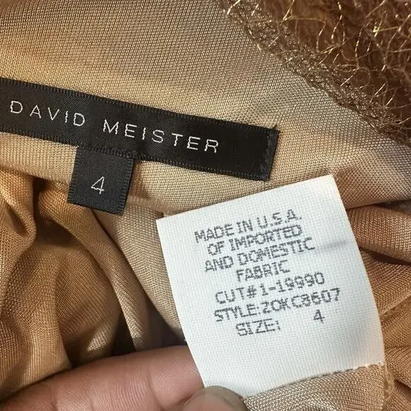 David Meister Gold Lace Cocktail Mini Dress Sz 4 Holiday Party NYE Sparkle Glam - Picture 9 of 14